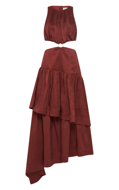 Shop Aje Women's Caliente Asymmetric Cutout Linen-blend Dress In Brown