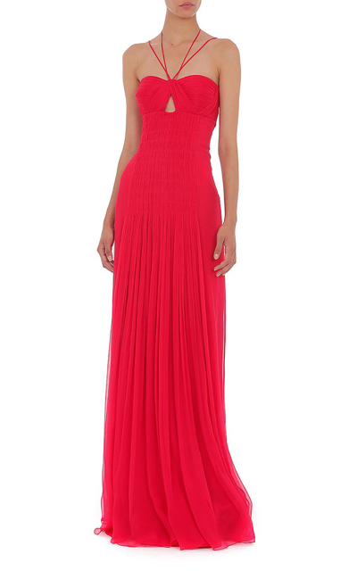 Shop Alberta Ferretti Women's Strappy Halter Silk Maxi Dress In Red