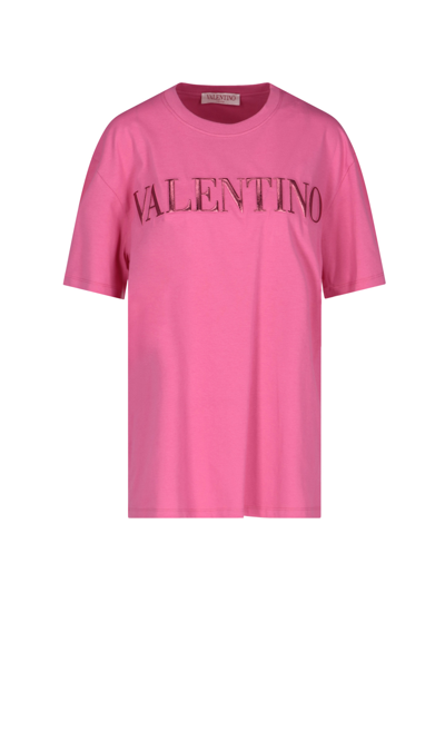 Valentino Metallic logo Cotton jersey T shirt In Pink ModeSens