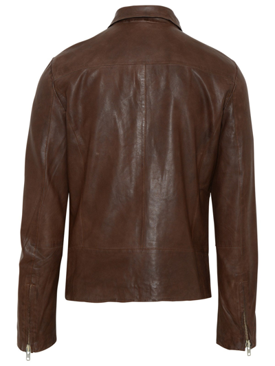 Shop Bully Brown Leather Jacket In Beige