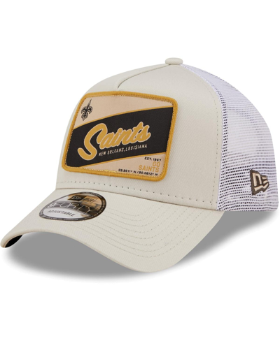 Shop New Era Men's  Khaki, White New Orleans Saints Happy Camper A-frame Trucker 9forty Snapback Hat In Khaki/white