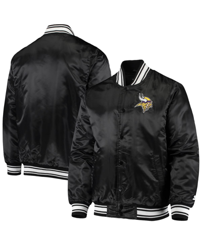Starter Men's  Black Minnesota Vikings Locker Room Satin Varsity Full-snap Jacket In Black