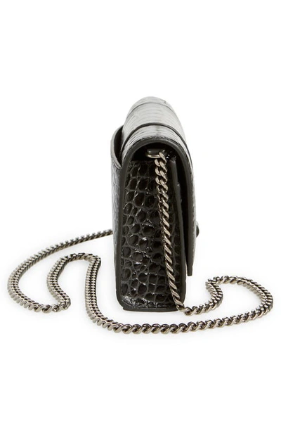 Shop Balenciaga Hourglass Croc Embossed Leather Wallet On A Chain In Dark Grey