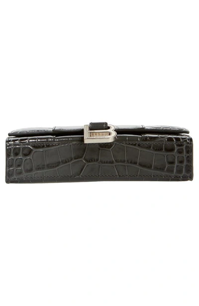 Shop Balenciaga Hourglass Croc Embossed Leather Wallet On A Chain In Dark Grey