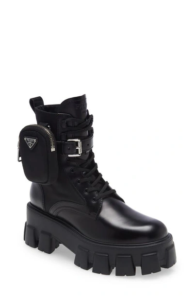 Prada Women's Monolith Leather & Nylon Lug-sole Combat Boots In Black |  ModeSens