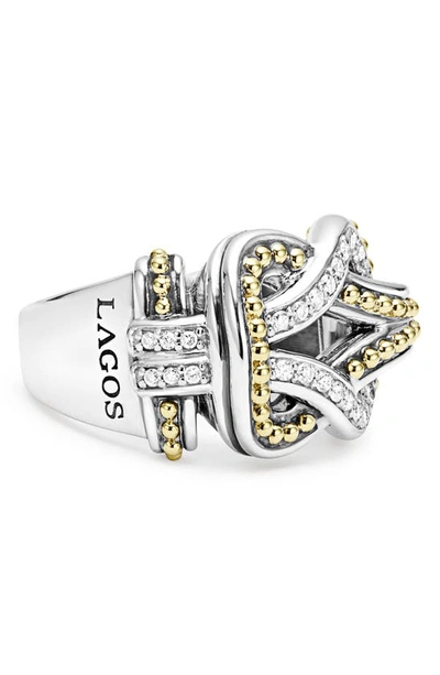 Shop Lagos Newport Diamond Knot Ring In Silver/ Gold