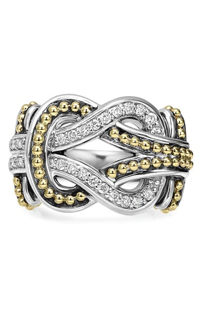 Shop Lagos Newport Diamond Knot Ring In Silver/ Gold