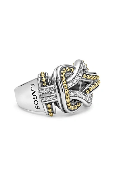 Shop Lagos Newport Diamond Knot Ring In Silver/ Gold