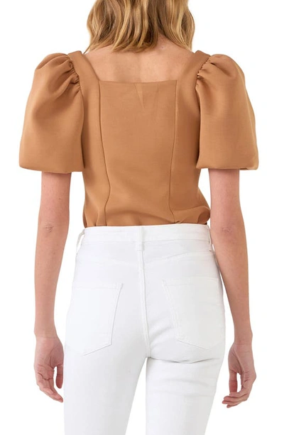 English Factory Scuba Puff Sleeve Top In Tan