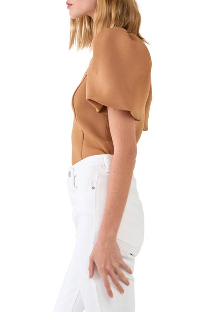 English Factory Scuba Puff Sleeve Top In Tan
