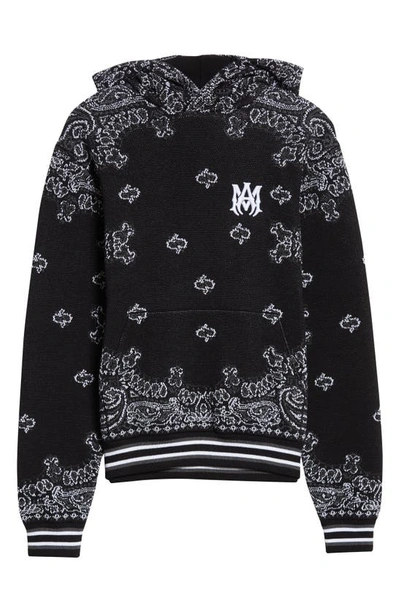 Shop Amiri Bandana B-ball Cotton & Cashmere Hoodie Sweater In Black/ Grey