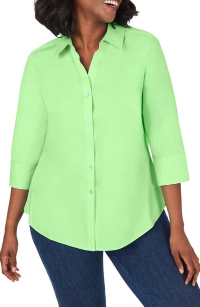 Shop Foxcroft Mary Non-iron Stretch Cotton Button-up Shirt In Sweet Kiwi