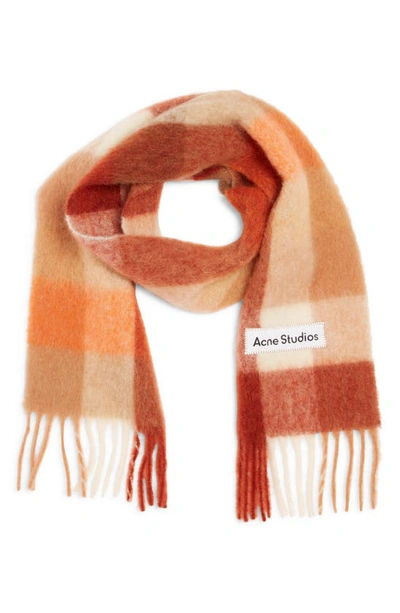 Shop Acne Studios Vally Plaid Alpaca, Wool & Mohair Blend Scarf In Orange/ Rust/ White