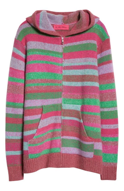 Shop The Elder Statesman Unisex Stripe Cashmere Zip Hoodie Sweater In Gecko/ Electric Pink/ Multi