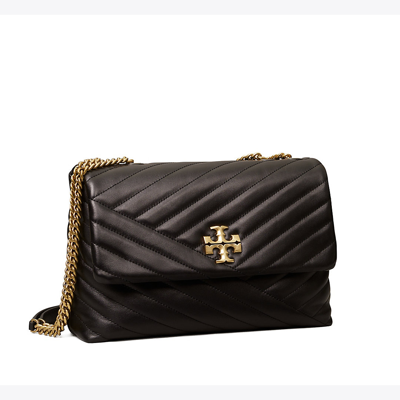 Shop Tory Burch Kira Chevron Convertible Shoulder Bag In Black / Rolled Brass