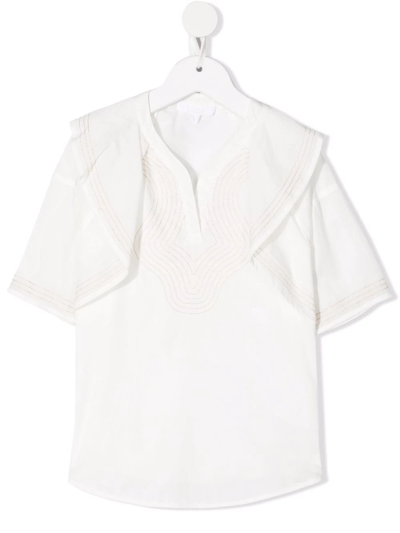 Shop Chloé Contrast-stitching Ruffle Blouse In White
