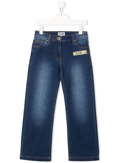 Shop Moschino Logo-print Straight-leg Denim Jeans In Blue