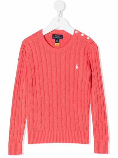 Shop Ralph Lauren Polo Pony Cable-knit Jumper In Pink