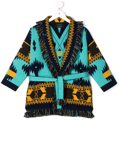 Shop Alanui Native Pattern Fringed Cardigan In Blue