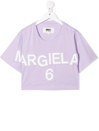 Shop Mm6 Maison Margiela Logo Patch Cropped T-shirt In Purple