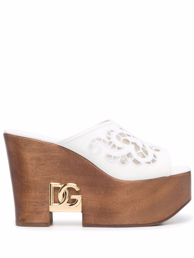 Shop Dolce & Gabbana Open-toe Platform-sole Mules In White