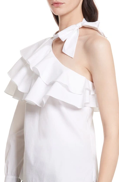 Shop Veronica Beard Gigi Ruffle One-shoulder Top In White