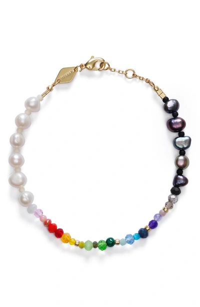 Shop Anni Lu Iris Cultured Pearl Beaded Bracelet In Gold