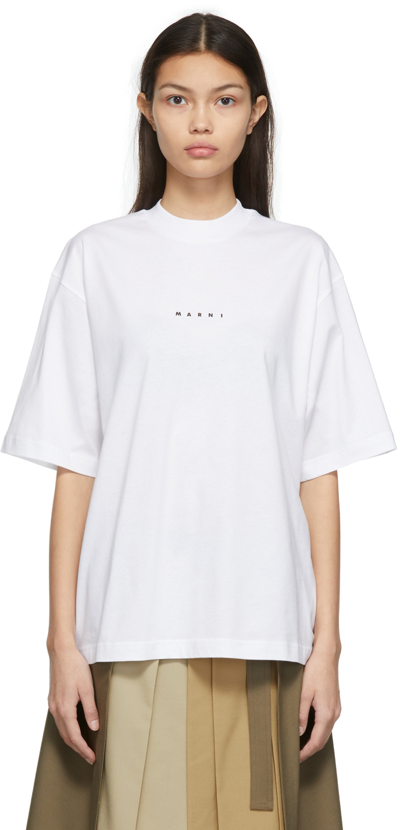 Shop Marni White Logo T-shirt In Low01 Lily White