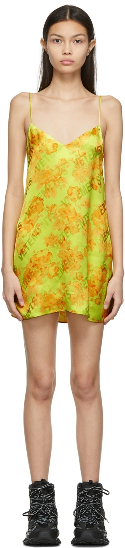 Shop Vetements Yellow Acid Flower Slip Dress In Green / Yellow