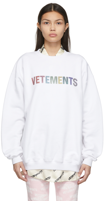 Shop Vetements White & Multicolor Crystal Logo Sweatshirt