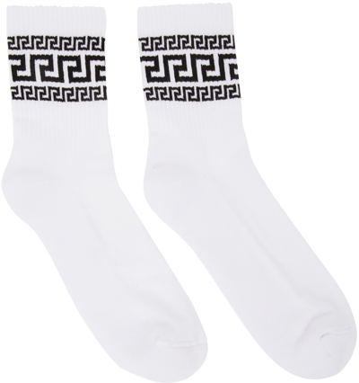 Shop Versace White Greca Athletic Socks In White+black