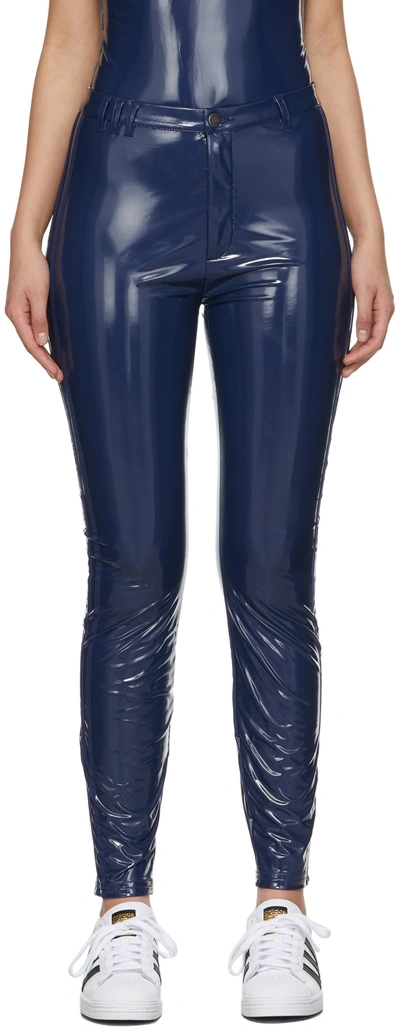 Shop Adidas X Ivy Park Navy Latex Pants In Dkblue