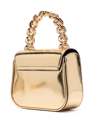 Shop Versace La Medusa Patent-leather Mini Bag In Gold