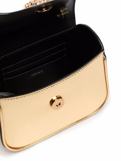 Shop Versace La Medusa Patent-leather Mini Bag In Gold