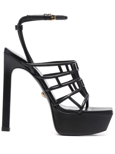 Shop Versace Greca 150mm Cage Sandals In Schwarz