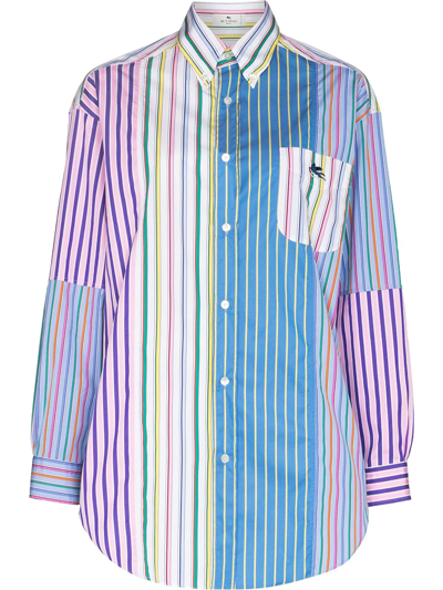 Shop Etro Embroidered-pegaso Striped Shirt In Blue