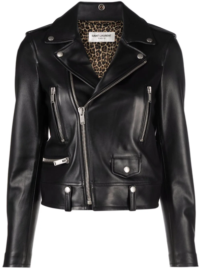 Shop Saint Laurent Leather Biker Jacket In Schwarz