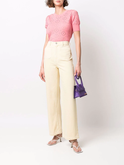 Shop See By Chloé Cut Out-detail Short-sleeved Knitted Top In Rosa