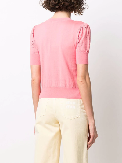 Shop See By Chloé Cut Out-detail Short-sleeved Knitted Top In Rosa