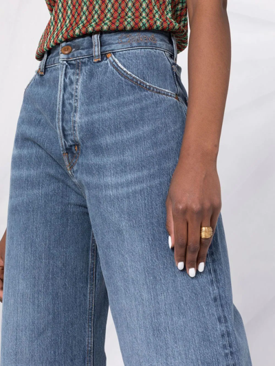 Shop Chloé Logo-print Wide-leg Denim Jeans In Blau