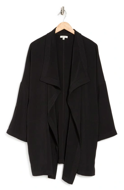 Shop Max Studio Draped Open Front Roll Sleeve Jacket In Black