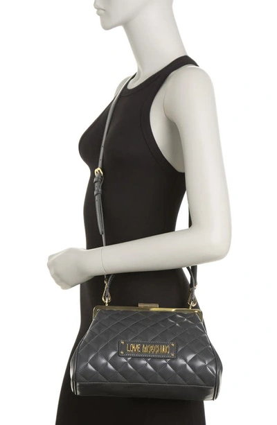 Shop Love Moschino Borsa Quilted Leather Top Handle Bag In Grigio