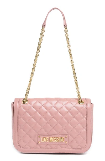 Shop Love Moschino Borsa Quilted Leather Shoulder Bag In Cipria