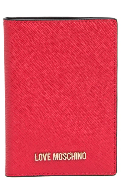 Shop Love Moschino Portafogli Leather Passport Case In Rosso