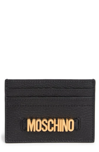 Shop Moschino Brand Logo Leather Card Case In Black