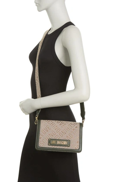 Shop Love Moschino Borsa Jacquard Leather Trim Crossbody Bag In Verd