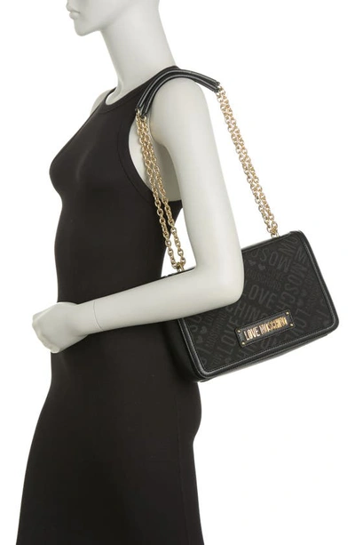 Shop Love Moschino Borsa Jacquard Leather Trim Shoulder Bag In Nero