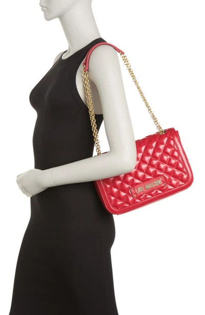 Shop Love Moschino Borsa Quilted Leather Shoulder Bag In Rosso