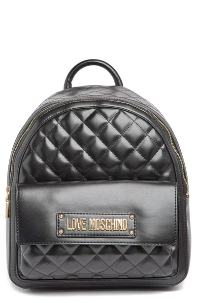 Shop Love Moschino Borsa Quilted Leather Backpack In Nero