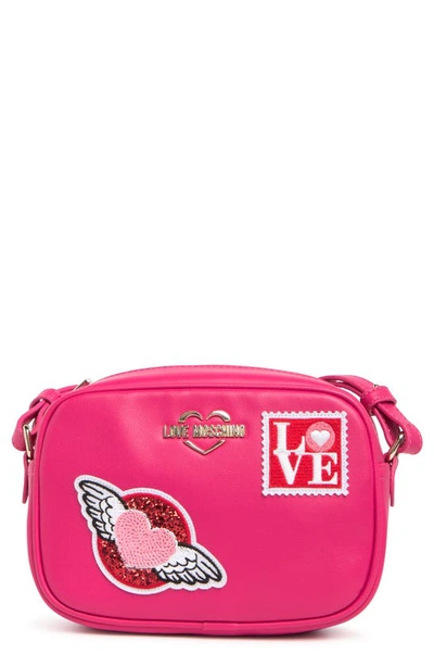 Shop Love Moschino Borsa Leather Patchwork Crossbody Bag In Fuxia